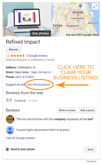 Click to Claim your Google My Business Listing